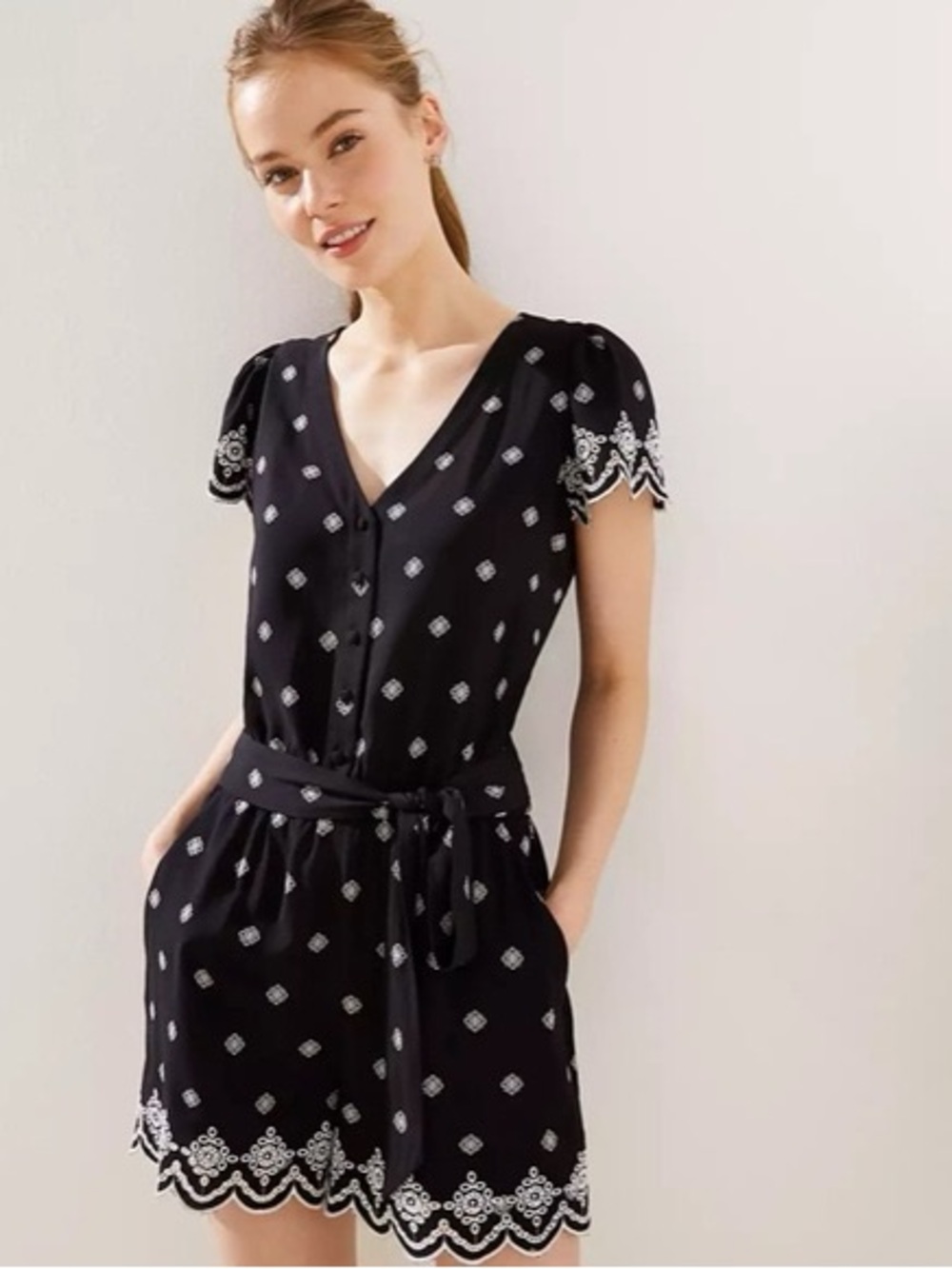 Ann Taylor LOFT Short Sleeve Embroidered Romper